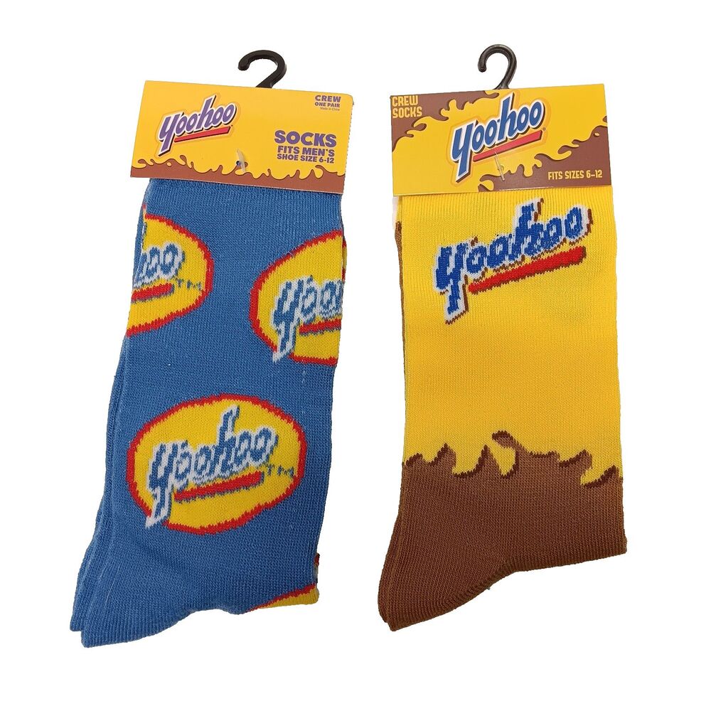 Yoohoo Drink Novelty 2 Pair Adult Men Crew Size 6-12 Blue Yellow NWT